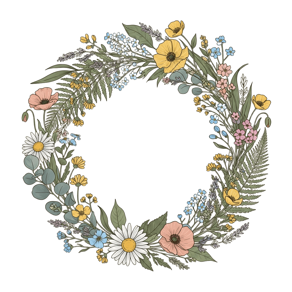 Botanical floral wreath illustration