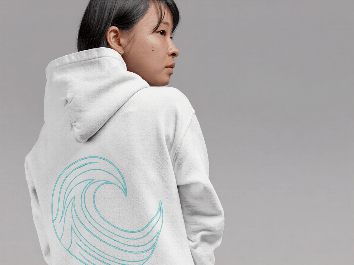 White hoodie with wave back print